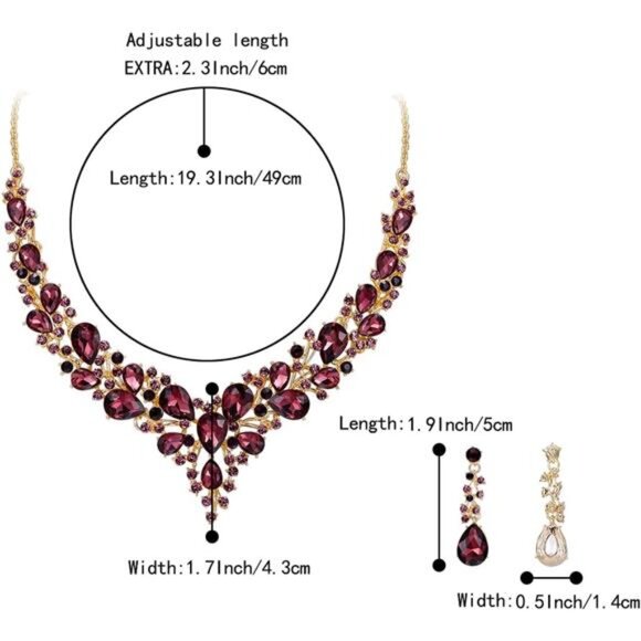 Bridal Wedding Jewelry Set Crystal Teardrop Necklace Dangle Earrings Women Gift - Picture 5 of 7